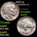 1937-p Buffalo Nickel 5c Grades Choice+ Unc