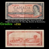 1961-1972 (1954 Modified Hair Issue) Canada 2 Dollars Banknote P# 76b, Sig. Beattie & Rasminsky Grad