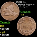 1858 SL Flying Eagle Cent 1c Grades f, fine