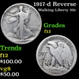 1917-d Reverse Walking Liberty Half Dollar 50c Grades f, fine