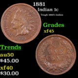 1881 Indian Cent 1c Grades xf+