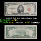 1963 $5 Red Seal United States Note Grades xf