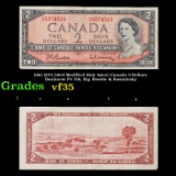 1961-1972 (1954 Modified Hair Issue) Canada 2 Dollars Banknote P# 76b, Sig. Beattie & Rasminsky Grad