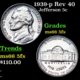 1939-p Jefferson Nickel Rev 40 5c Grades GEM+ 5fs