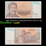1993 Yugoslavia 5,000,000 Dinara Note P# 132 Grades Gem+ CU