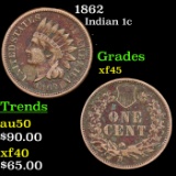 1862 Indian Cent 1c Grades xf+