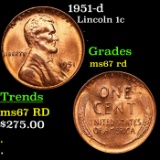 1951-d Lincoln Cent 1c Grades GEM++ Unc RD