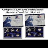 Group of 2 2007-2008 United States Quarters Proof Set - 10 pc set - Low Mintage