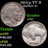 1913-p TY II Buffalo Nickel 5c Grades xf+