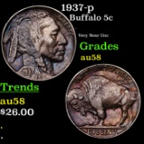 1937-p Buffalo Nickel 5c Grades Choice AU/BU Slider