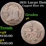 1821 Large Date Capped Bust Dime 10c Grades g+