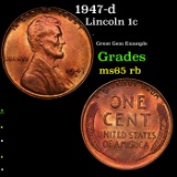 1947-d Lincoln Cent 1c Grades GEM Unc RB