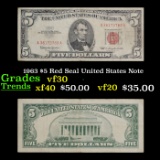 1963 $5 Red Seal United States Note Grades vf++