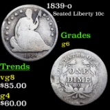 1839-o Seated Liberty Dime 10c Grades g+