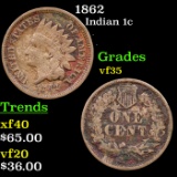 1862 Indian Cent 1c Grades vf++