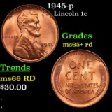 1945-p Lincoln Cent 1c Grades Gem+ Unc RD