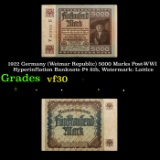 1922 Germany (Weimar Republic) 5000 Marks Post-WWI Hyperinflation Banknote P# 81b, Watermark: Lattic
