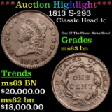 ***Auction Highlight*** 1813 Classic Head Large Cent S-293 1c Graded ms63 bn By SEGS (fc)
