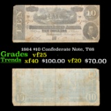 1864 $10 Confederate Note, T68 Grades vf+