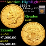 ***Auction Highlight*** 1863-s Gold Liberty Double Eagle $20 Graded au55 By SEGS (fc)