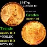 1917-p Lincoln Cent 1c Graded ms64+ rd By SEGS