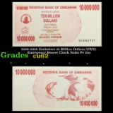 2006-2008 Zimbabwe 10 Million Dollars (ZWN) Emergency Bearer Check Notes P# 55a Grades Select CU