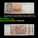 3x Consecutive 1993 Reform Issue Yugoslavia 5 Million Dinara Hyperinflation Banknotes P# 132 Grades