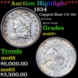 ***Auction Highlight*** 1834 Capped Bust Half Dime 1/2 10c Graded GEM+ Unc BY USCG (fc)