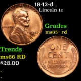 1942-d Lincoln Cent 1c Grades Gem+ Unc RD