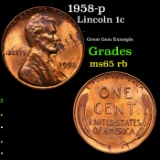 1958-p Lincoln Cent 1c Grades GEM Unc RB