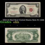 1953 $2 Red Seal United States Note Fr-1509 Grades vf+