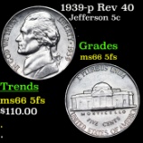 1939-p Jefferson Nickel Rev 40 5c Grades GEM+ 5fs