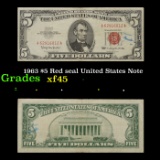 1963 $5 Red seal United States Note Grades xf+