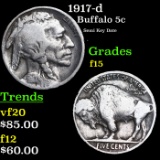 1917-d Buffalo Nickel 5c Grades f+