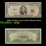 1963 $5 Red seal United States Note Grades vf++