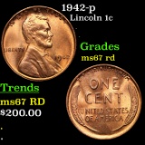 1942-p Lincoln Cent 1c Grades GEM++ Unc RD