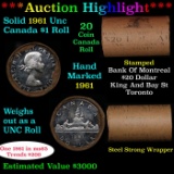 ***Auction Highlight*** Full Roll of Silver 1961 Canadian Dollar with Queen Elizabeth II, 20 Coins i