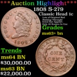 ***Auction Highlight*** 1808 Classic Head Large Cent S-279 1c Graded ms63+ bn By SEGS (fc)