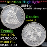***Auction Highlight*** 1884-p Seated Liberty Quarter 25c Graded ms64 pl By SEGS (fc)
