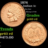 Proof 1874 Indian Cent 1c Grades Choice Proof Red
