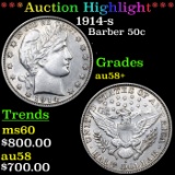 ***Auction Highlight*** 1914-s Barber Half Dollars 50c Graded au58+ By SEGS (fc)