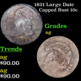 1821 Large Date Capped Bust Dime 10c Grades ag