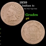 1859 Indian Cent 1c Grades g+