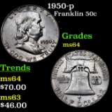 1950-p Franklin Half Dollar 50c Grades Choice Unc