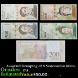 Assorted Grouping of 5 Venezuelan Notes Grades CU
