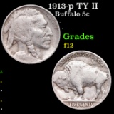 1913-p TY II Buffalo Nickel 5c Grades f, fine