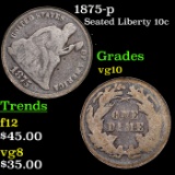 1875-p Seated Liberty Dime 10c Grades vg+