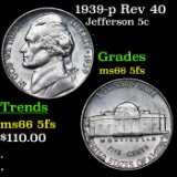 1939-p Jefferson Nickel Rev 40 5c Grades GEM+ 5fs