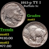 1913-p TY I Buffalo Nickel 5c Grades Select Unc