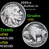 1919-s Buffalo Nickel 5c Grades vf+